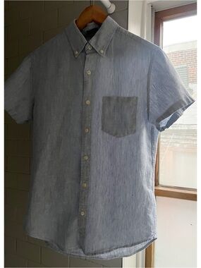 J.Crew Men’s S Linen Cotton Button Down Shirt Blue Short Sleeve Summer